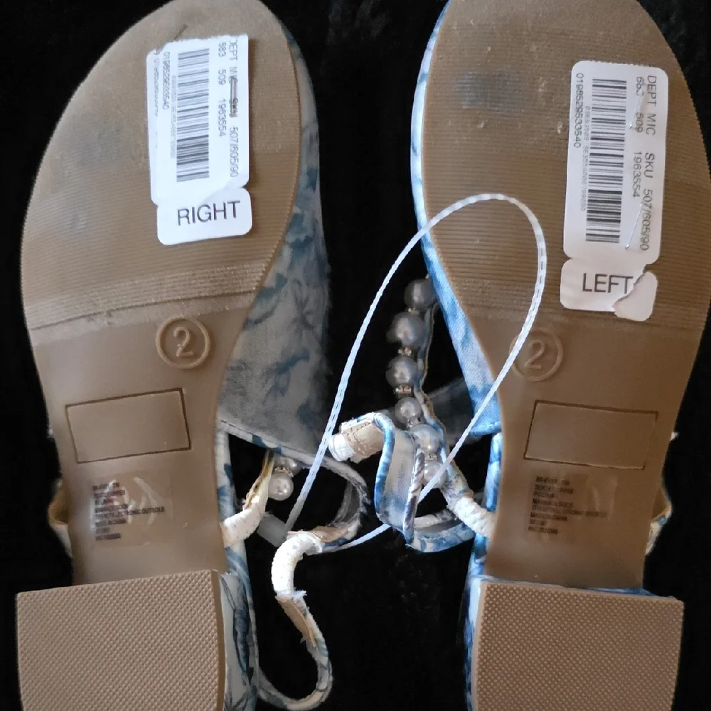 NWT Betsey Johnson Blue Marble Pearl-Strap Slingback Flats - Picture 8 of 8